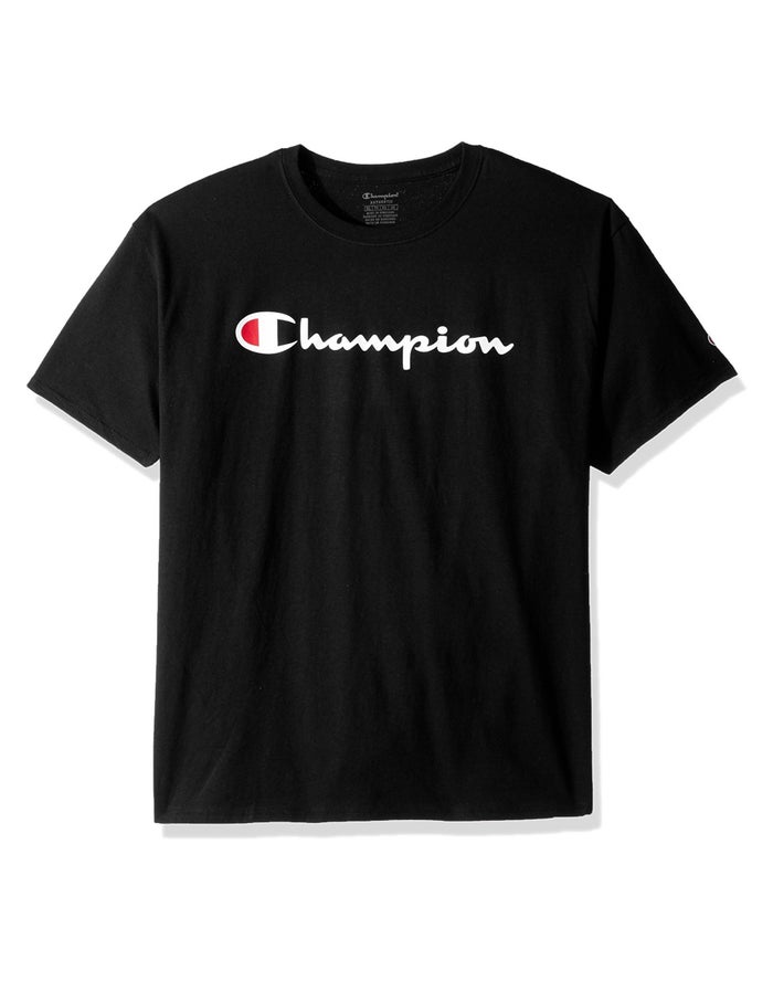 Champion Cotton Script Logo Erkek Çocuk Tişört Siyah ( HGRWIQ587 )